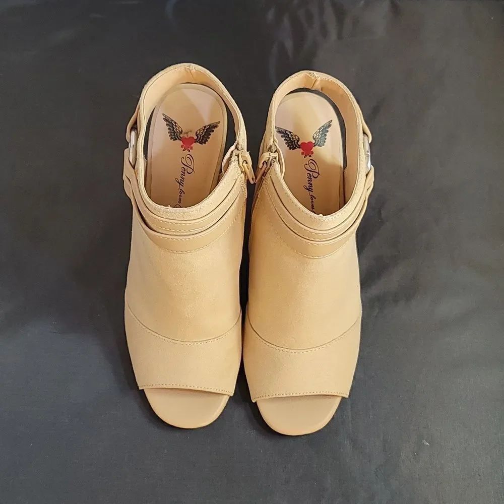 BRAND NEW PENNY LOVES KENNY WOMENS ANKLE STRAP ZIP CLOSURE OPEN TOE BOOTIE
